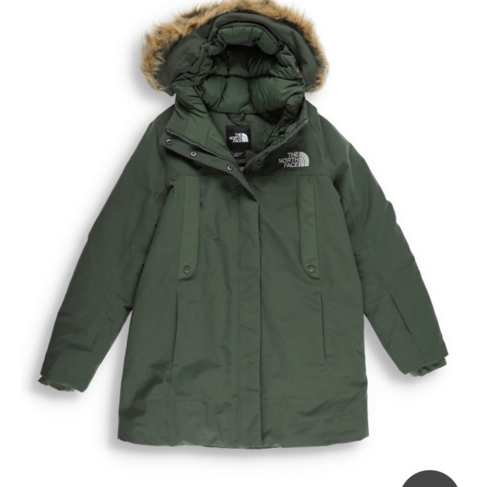 The North Face Women's Olive Green Puffer Parka with Faux Fur Hood